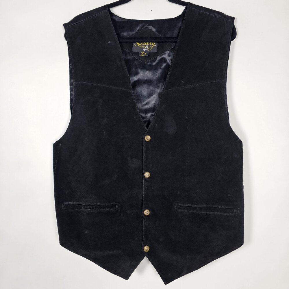 Vintage Scully Suede Leather Western Cowboy Snap Mens XL Sleeveless Black Vest